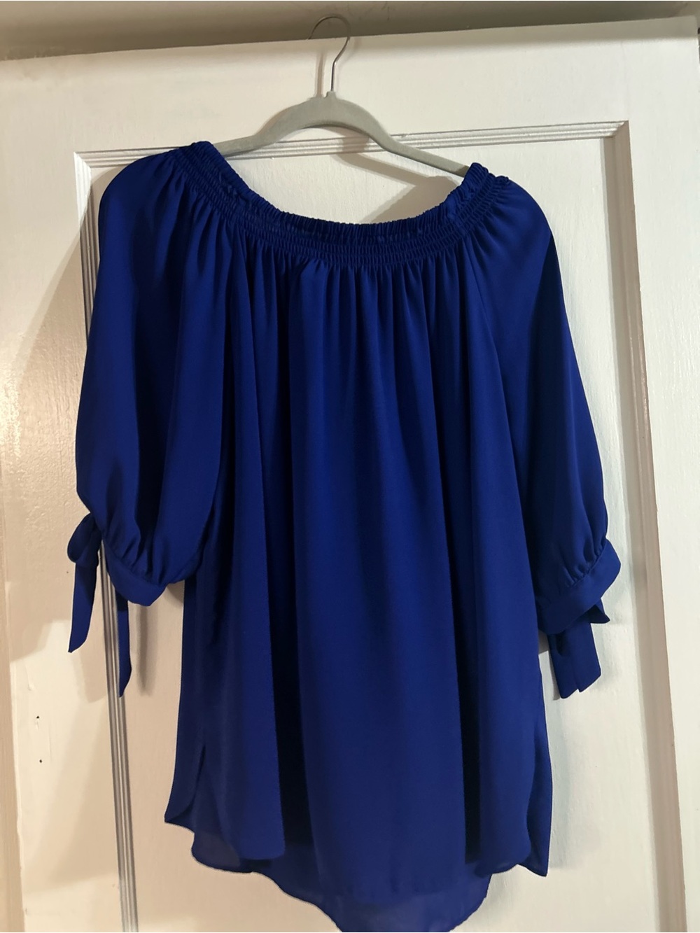 Peter Nygard Royal Blue Off-Shoulder Peasant Blouse